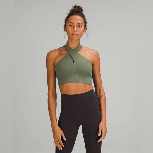 lululemon athletica Tops - Lululemon Nulu Wrap-Front Longline Bra *Light Support, A/B Cup Green Twill sz 4